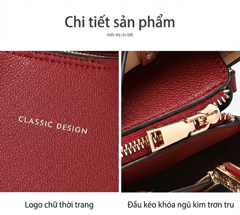 Túi Xách Tay Nữ Da Bóng Đeo Chéo Cao Cấp Phong Cách Quý Phái Màu Đỏ chi tiết 26