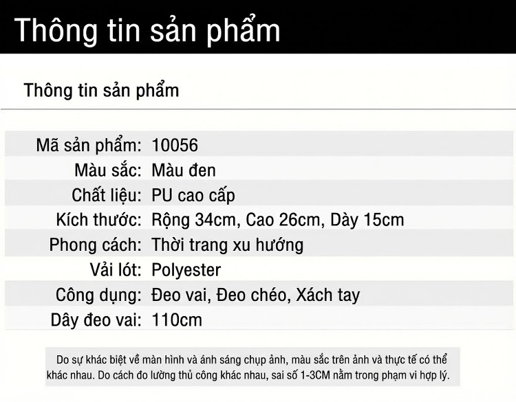 Túi Xách Tay Nữ Da Bóng Đeo Chéo Đựng Vừa A4 Màu Đen chi tiết 6