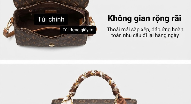 Túi Xách Tay Nữ Da Bóng Đeo Chéo Phong Cách Công Sở Màu Nâu chi tiết 10