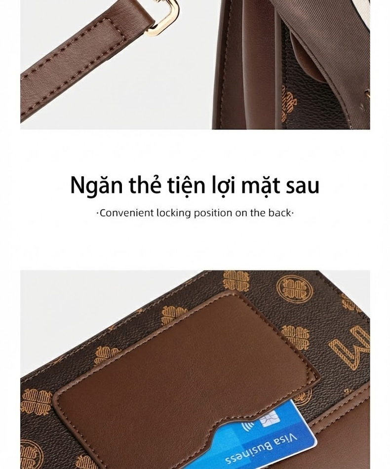 Túi Xách Tay Nữ Da Bóng Đeo Chéo Phong Cách Công Sở Màu Nâu chi tiết 6