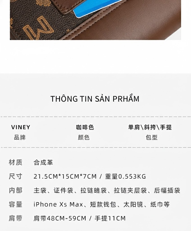 Túi Xách Tay Nữ Da Bóng Đeo Chéo Phong Cách Công Sở Màu Nâu chi tiết 7