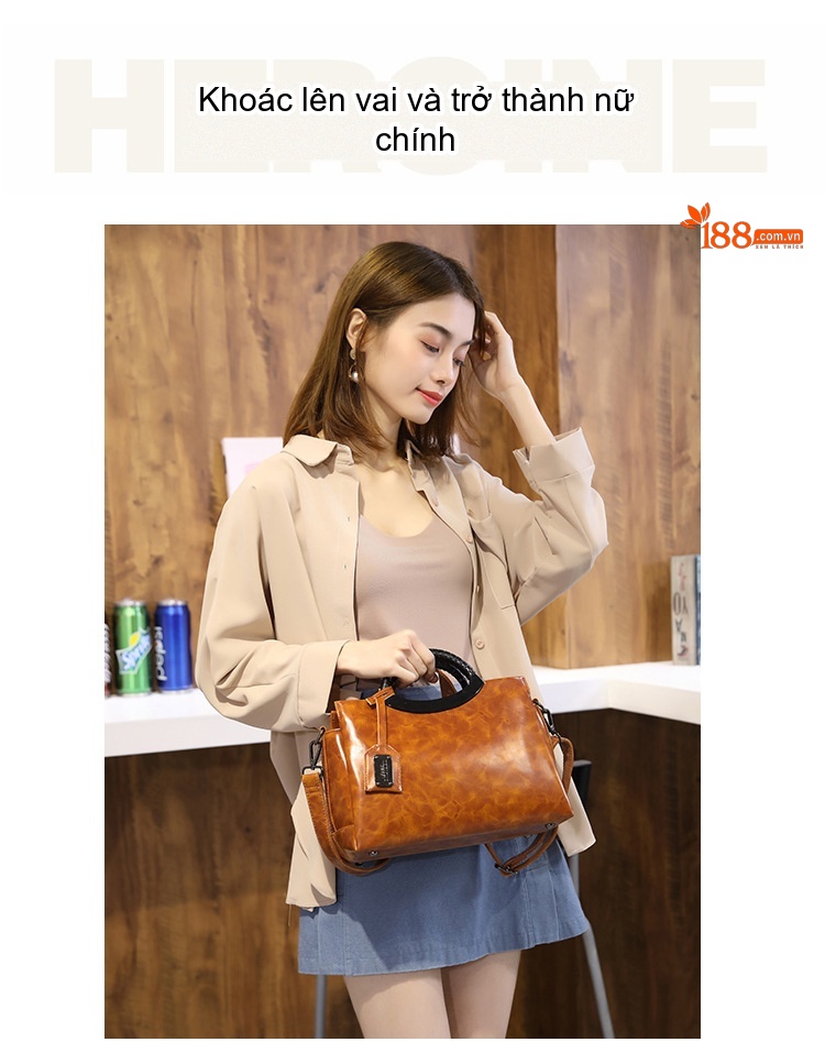 Túi Xách Tay Nữ Da Bóng Đeo Chéo Thời Trang Màu Nâu chi tiết 7