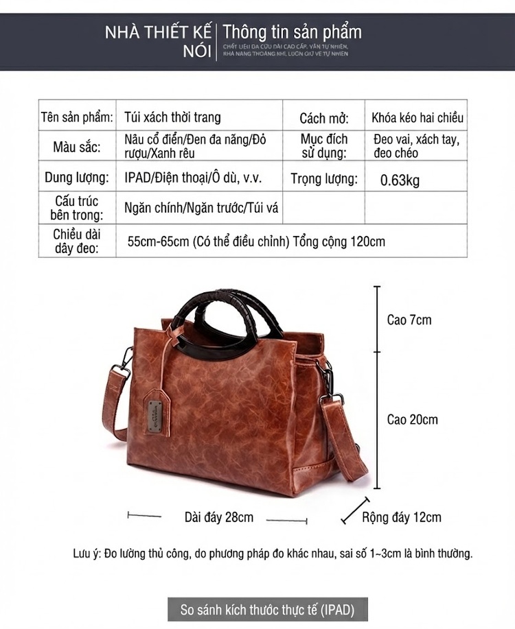Túi Xách Tay Nữ Da Bóng Đeo Chéo Thời Trang Màu Nâu chi tiết 22