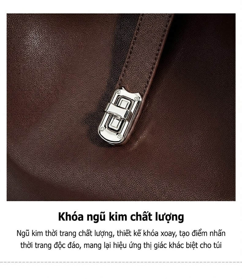 Túi Xách Tay Nữ Da Bóng Đeo Vai Cỡ Lớn Phong Cách Cổ Điển Màu Nâu, Đen, Kem... chi tiết 13
