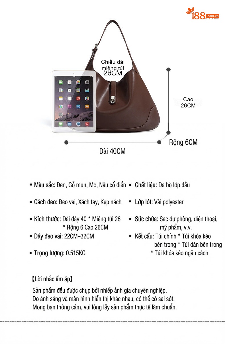 Túi Xách Tay Nữ Da Bóng Đeo Vai Cỡ Lớn Phong Cách Cổ Điển Màu Nâu, Đen, Kem... chi tiết 7