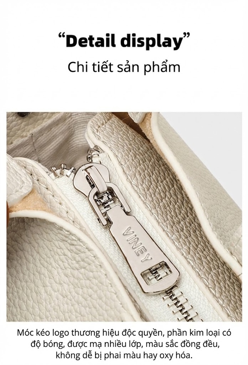 Túi Xách Tay Nữ Da Bóng Đeo Vai/Đeo Chéo Kiểu Túi Bucket Màu Trắng Kem chi tiết 17