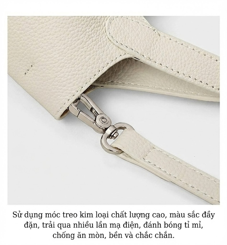 Túi Xách Tay Nữ Da Bóng Đeo Vai/Đeo Chéo Kiểu Túi Bucket Màu Trắng Kem chi tiết 19