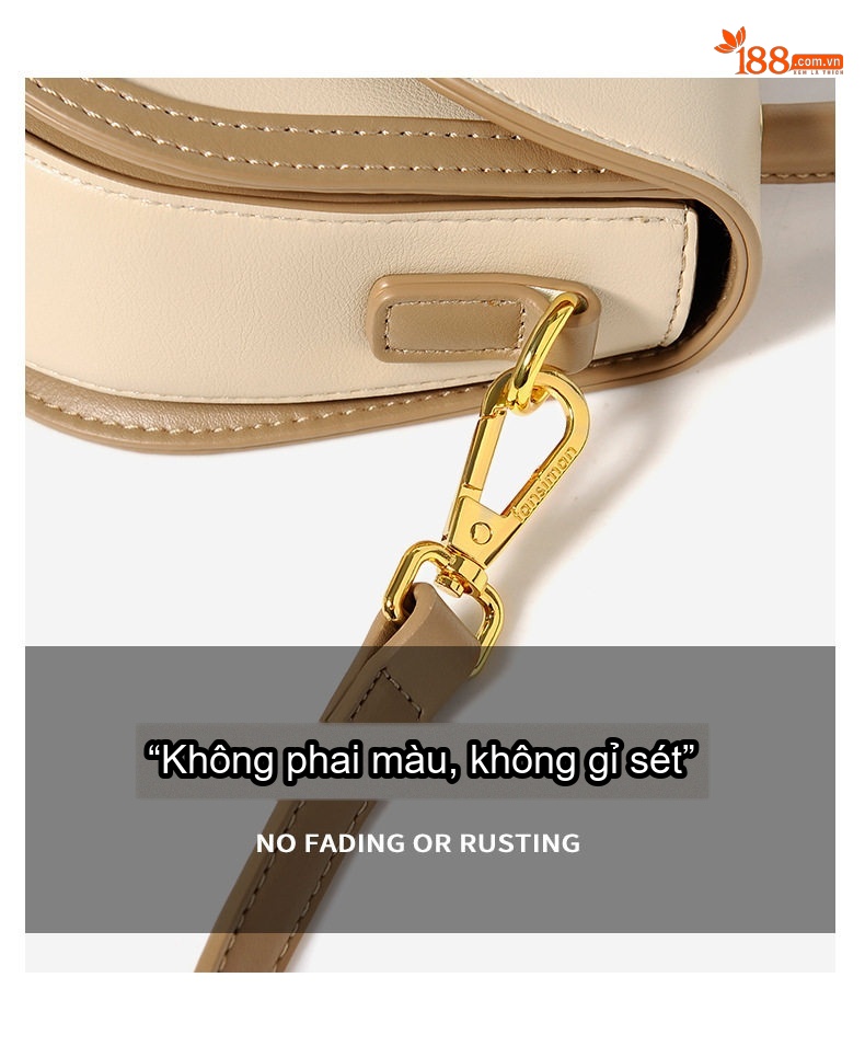 Túi Xách Tay Nữ Da Bóng Đeo Vai Đeo Chéo Phong Cách Casual Màu Kem, Nâu, Đen chi tiết 9