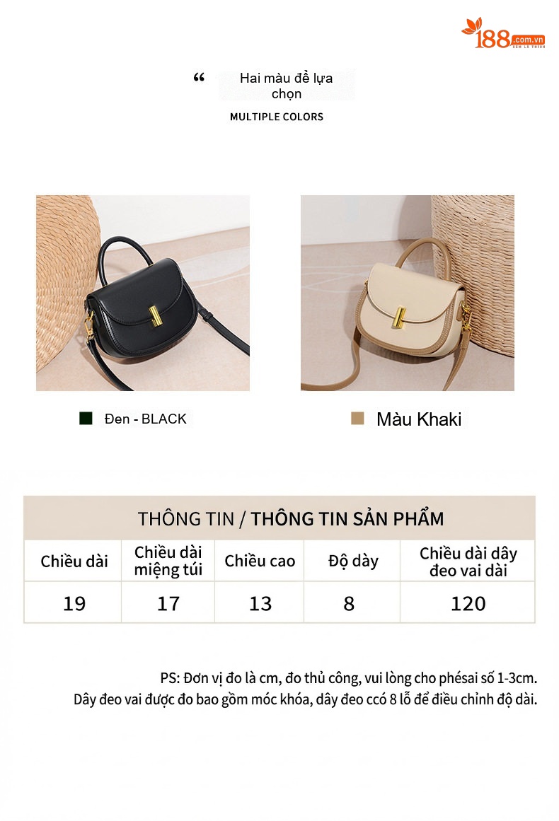 Túi Xách Tay Nữ Da Bóng Đeo Vai Đeo Chéo Phong Cách Casual Màu Kem, Nâu, Đen chi tiết 4
