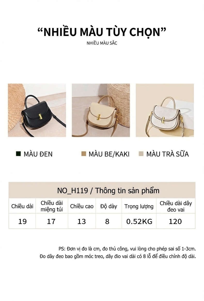 Túi Xách Tay Nữ Da Bóng Đeo Vai Đeo Chéo Phong Cách Casual Màu Kem, Nâu, Đen chi tiết 17