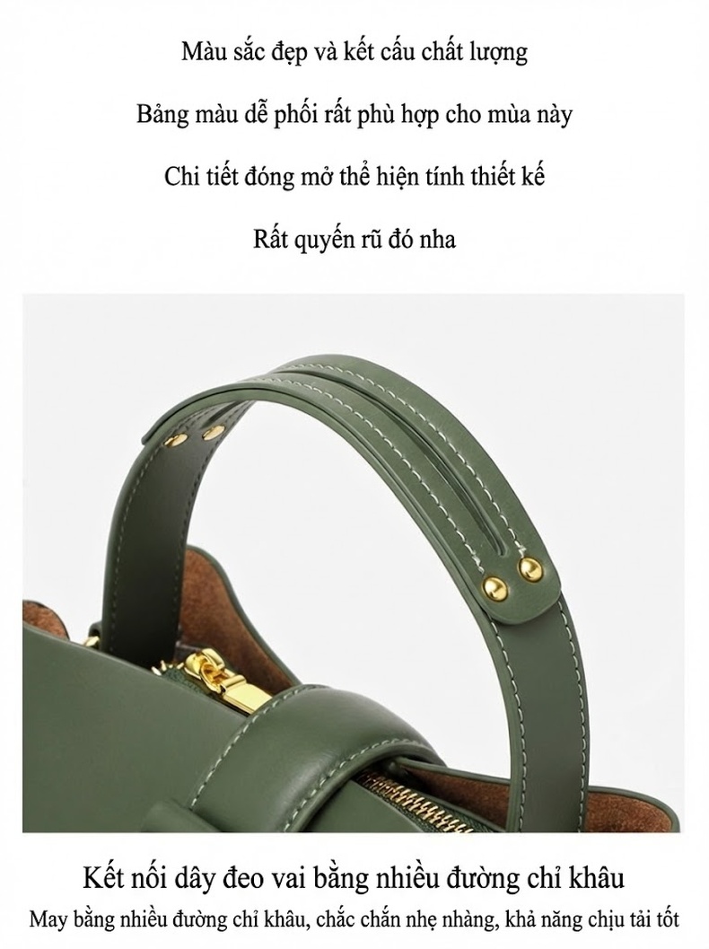 Túi Xách Tay Nữ Da Bóng Đeo Vai, Đeo Chéo, Phong Cách Thời Trang, Công Sở, Dung Tích Lớn Màu Trắng Kem, Xanh Lá, Đen, Nâu... chi tiết 15