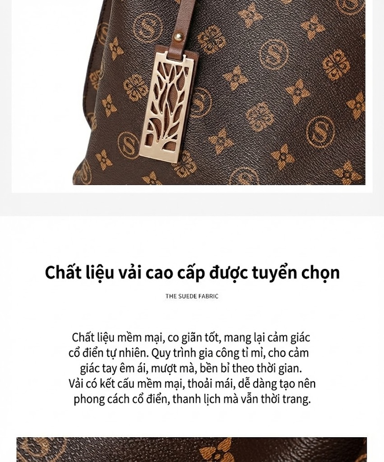 Túi Xách Tay Nữ Da Bóng Đeo Vai Dung Tích Lớn Phong Cách Quý Bà Trung Niên Màu Nâu chi tiết 8