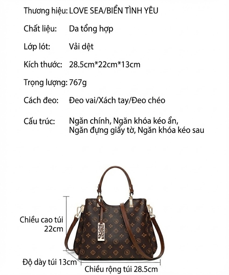 Túi Xách Tay Nữ Da Bóng Đeo Vai Dung Tích Lớn Phong Cách Quý Bà Trung Niên Màu Nâu chi tiết 10