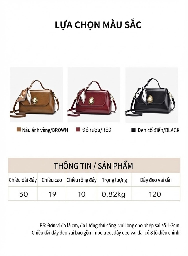 Túi Xách Tay Nữ Da Bóng Đeo Vai Đựng Vừa A4 Phong Cách Thanh Lịch Màu Nâu, Đỏ, Đen chi tiết 4