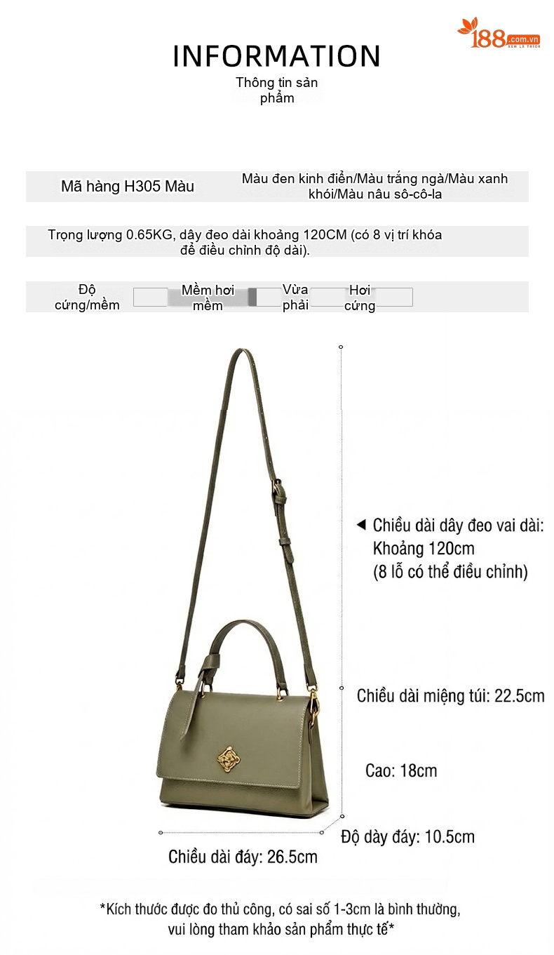 Túi Xách Tay Nữ Da Bóng Khóa Xoay Đeo Chéo Thời Trang Công Sở Màu Xanh Rêu, Nâu, Đen chi tiết 2