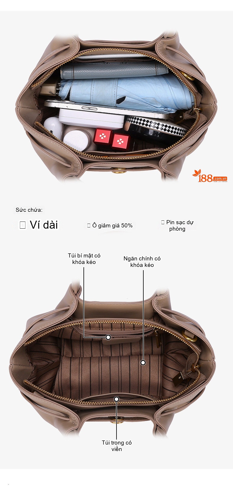 Túi Xách Tay Nữ Da Bóng Kiểu Dáng Gyoza Đeo Vai/Đeo Chéo Phong Cách Retro Màu Nâu, Xám chi tiết 3