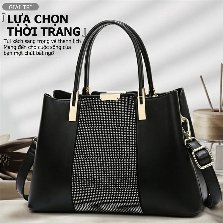 Túi Xách Tay Nữ Da Bóng Lớn Đeo Vai Công Sở Thời Trang Màu Đen chi tiết 2