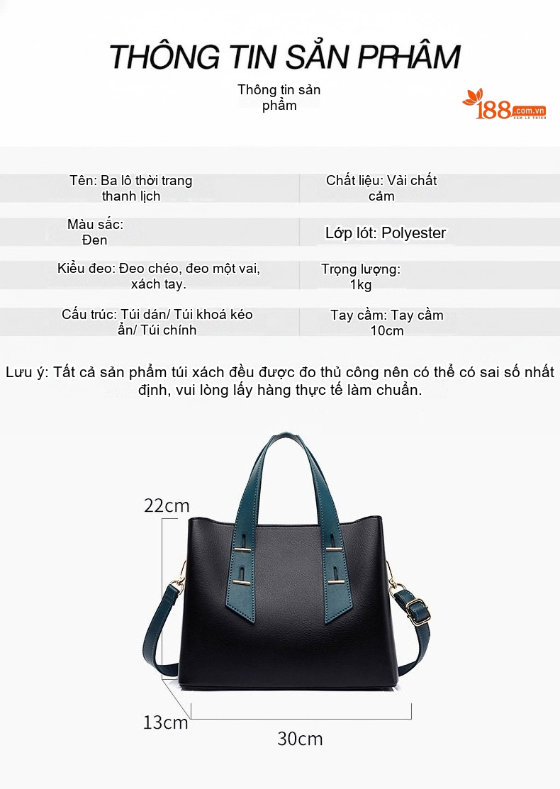 Túi Xách Tay Nữ Da Bóng Lớn Đeo Vai Màu Đen, Xanh chi tiết 3