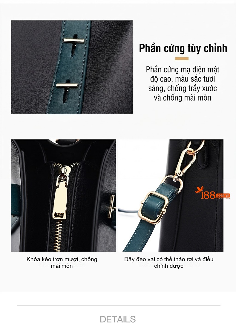 Túi Xách Tay Nữ Da Bóng Lớn Đeo Vai Màu Đen, Xanh chi tiết 7