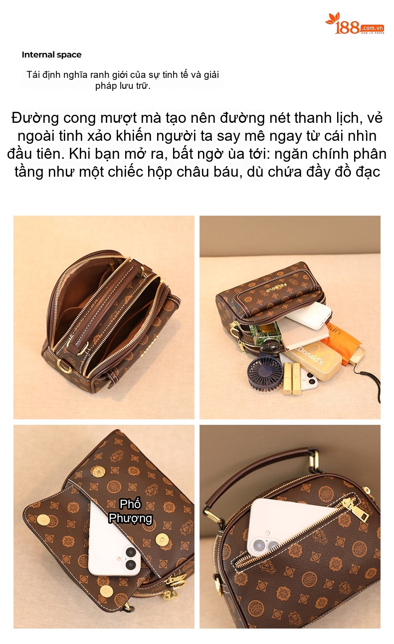 Túi Xách Tay Nữ Da Bóng Mini Đeo Chéo Đựng Điện Thoại Màu Đỏ, Nâu, Đen chi tiết 30