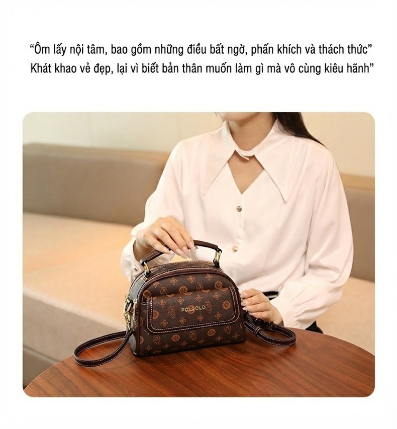 Túi Xách Tay Nữ Da Bóng Mini Đeo Chéo Đựng Điện Thoại Màu Đỏ, Nâu, Đen chi tiết 32