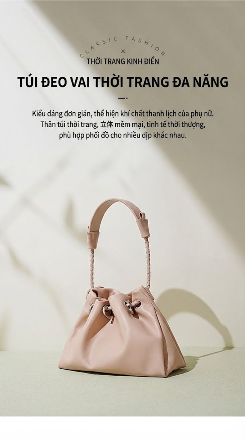 Túi Xách Tay Nữ Da Bóng Mini Thiết Kế Vân Đám Mây Phong Cách Hàn Quốc Màu Be, Nâu, Xanh... chi tiết 3
