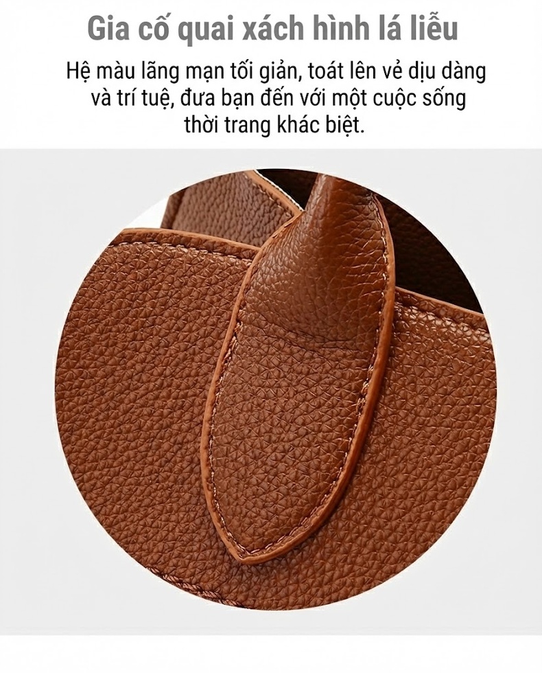 Túi Xách Tay Nữ Da Bóng Sức Chứa Lớn Đeo Vai Đeo Chéo Túi Tote Túi Mẹ Bầu Màu Nâu, Xám, Đen chi tiết 4