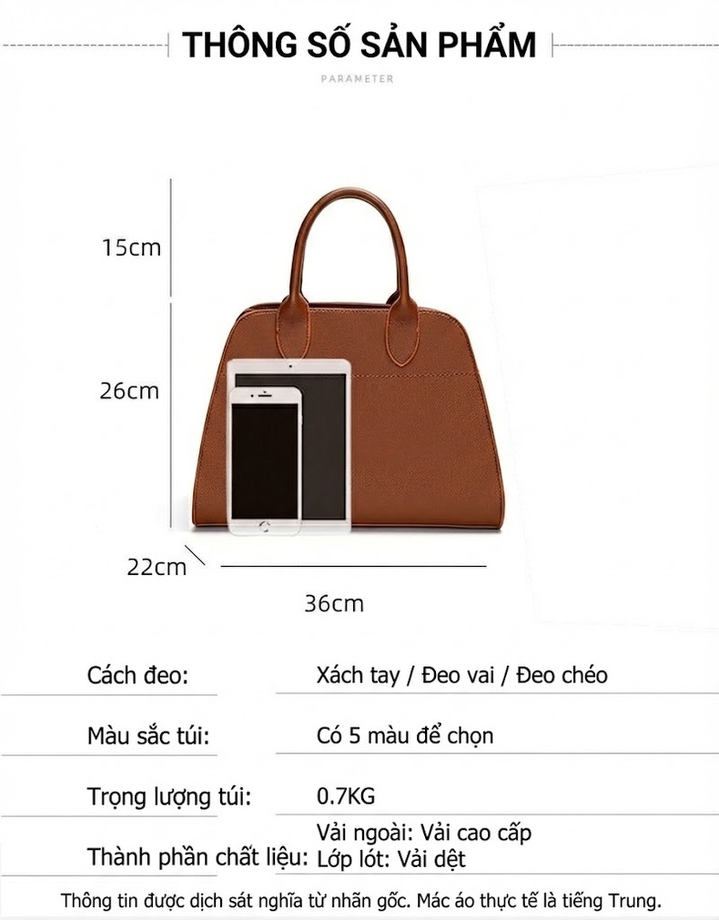 Túi Xách Tay Nữ Da Bóng Sức Chứa Lớn Đeo Vai Đeo Chéo Túi Tote Túi Mẹ Bầu Màu Nâu, Xám, Đen chi tiết 20