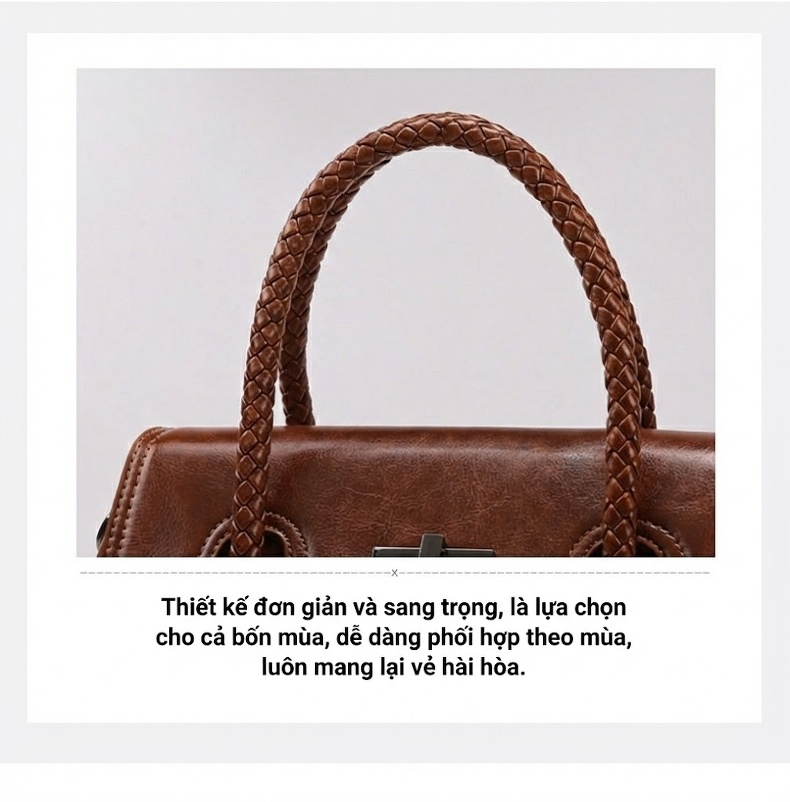 Túi Xách Tay Nữ Da Bóng Sức Chứa Lớn Thiết Kế Vintage Kèm Túi Đeo Vai Màu Đỏ Rượu, Đen, Nâu, Xám chi tiết 14