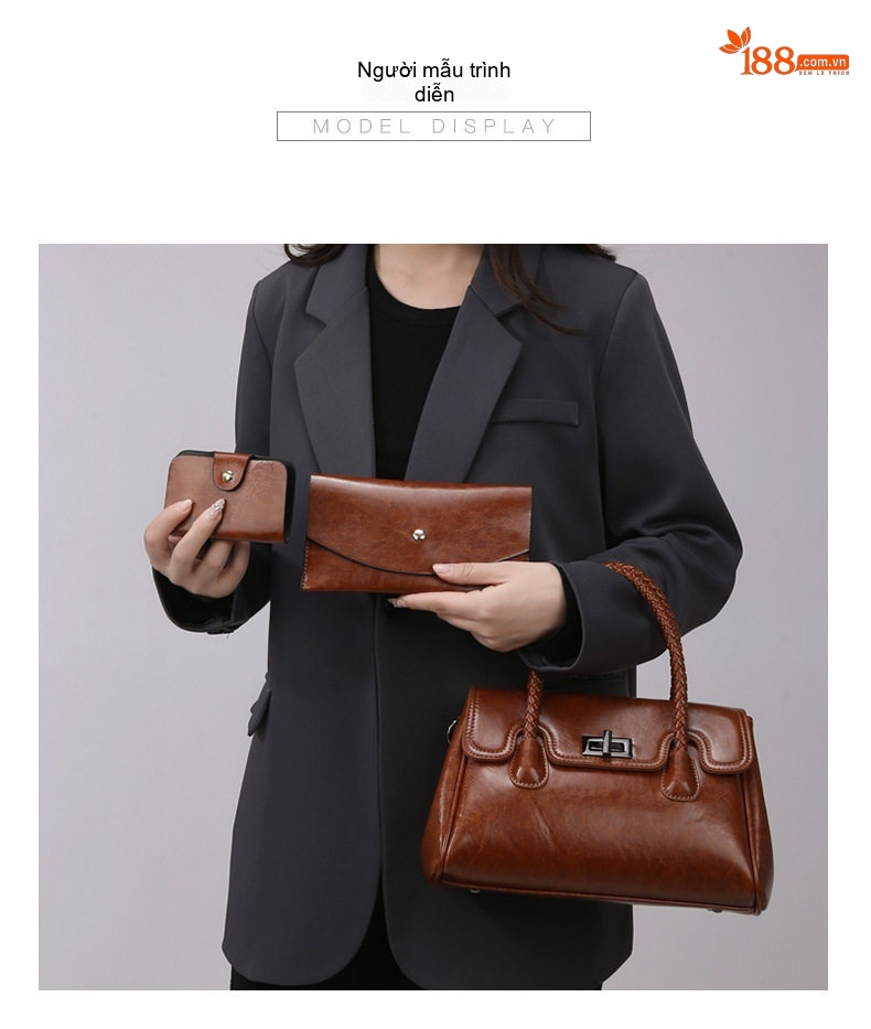 Túi Xách Tay Nữ Da Bóng Sức Chứa Lớn Thiết Kế Vintage Kèm Túi Đeo Vai Màu Đỏ Rượu, Đen, Nâu, Xám chi tiết 25