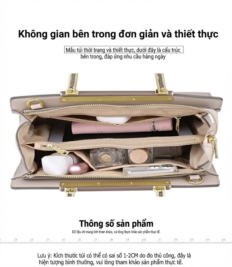 Túi Xách Tay Nữ Da Bóng Thêu Hoa Cỡ Lớn Đeo Vai, Đeo Chéo Màu Be chi tiết 5
