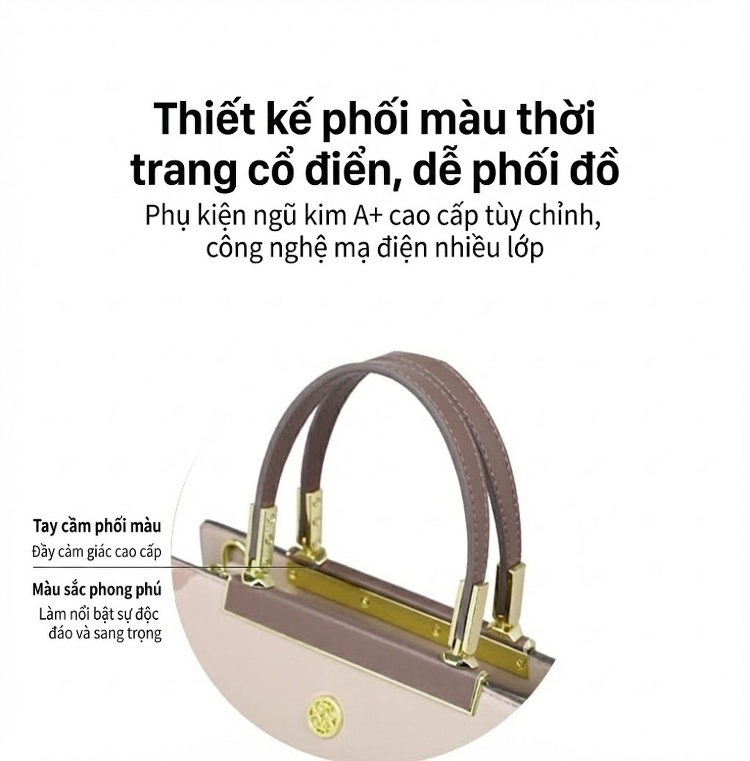 Túi Xách Tay Nữ Da Bóng Thêu Hoa Cỡ Lớn Đeo Vai, Đeo Chéo Màu Be chi tiết 3