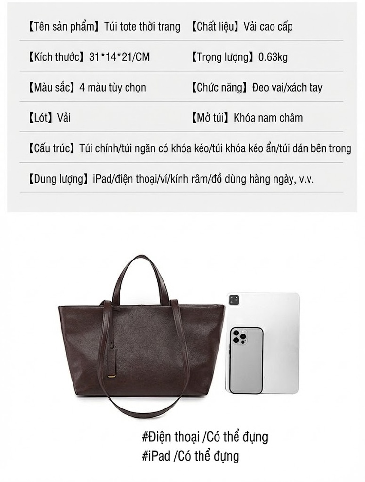 Túi Xách Tay Nữ Da Bóng Thiết Kế Hàn Quốc Sức Chứa Lớn Màu Đen, Nâu, Đỏ Rượu Vang chi tiết 4