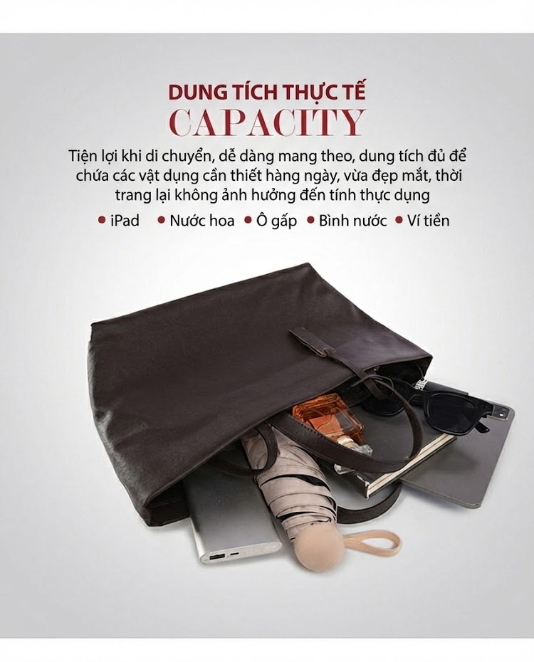 Túi Xách Tay Nữ Da Bóng Thiết Kế Hàn Quốc Sức Chứa Lớn Màu Đen, Nâu, Đỏ Rượu Vang chi tiết 10