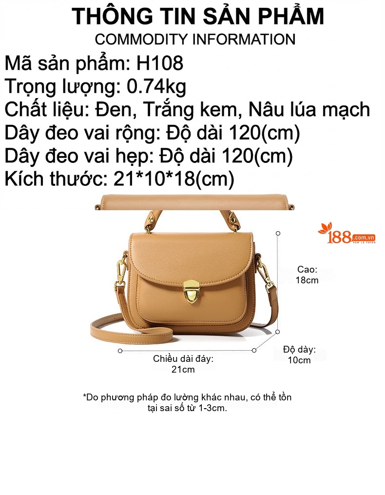 Túi Xách Tay Nữ Da Bóng Thời Trang Công Sở, Túi Đeo Vai, Túi Đeo Chéo Màu Nâu chi tiết 2