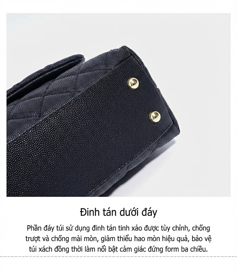 Túi Xách Tay Nữ Da Cừu Vân Bi Cổ Điển Đeo Vai, Đeo Chéo Màu Đen chi tiết 12