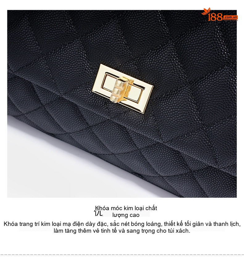 Túi Xách Tay Nữ Da Cừu Vân Bi Cổ Điển Đeo Vai, Đeo Chéo Màu Đen chi tiết 11