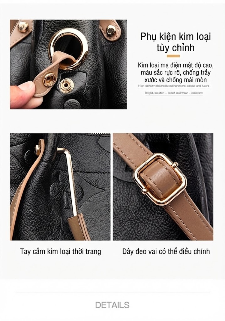 Túi Xách Tay Nữ Da Dập Hoa Văn Phong Cách Âu Mỹ Đựng Vừa A4 Màu Đen, Nâu chi tiết 8