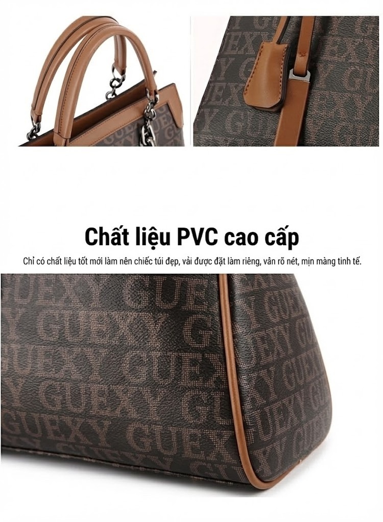 Túi Xách Tay Nữ Da In Họa Tiết Cổ Điển Sức Chứa Lớn Đeo Vai Chéo Màu Nâu chi tiết 3