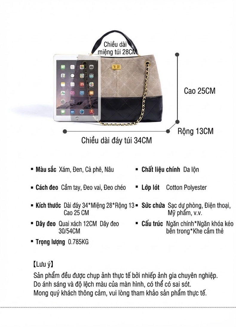 Túi Xách Tay Nữ Da Lộn Màu Nâu, Đen Quai Xách Tay Đeo Vai Dây Xích chi tiết 25
