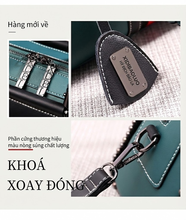 Túi Xách Tay Nữ Da Mềm Dáng Gối Hoạ Tiết Sọc Màu Đen, Đỏ, Xanh Lá chi tiết 10