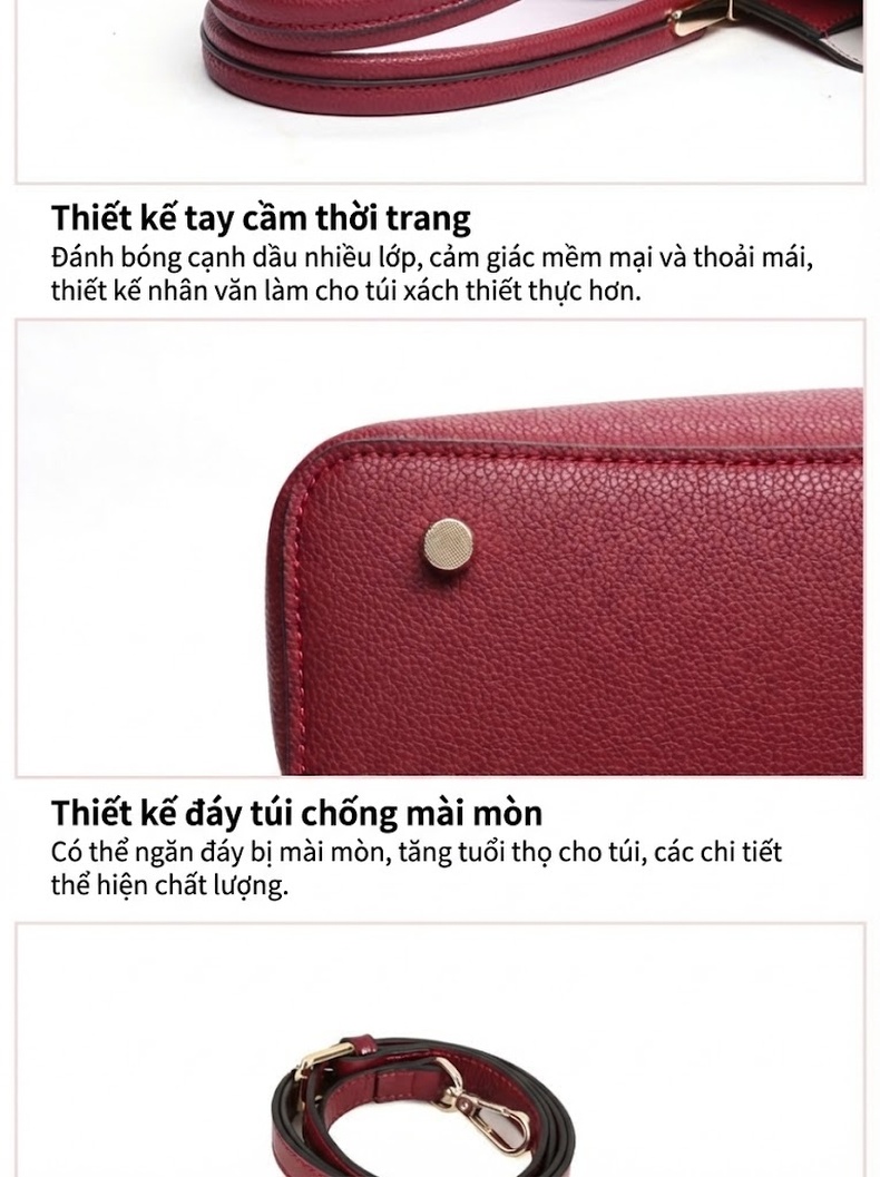 Túi Xách Tay Nữ Da Mềm Đeo Vai, Đeo Chéo Thời Trang Màu Đỏ, Xanh Navy, Đen... chi tiết 11