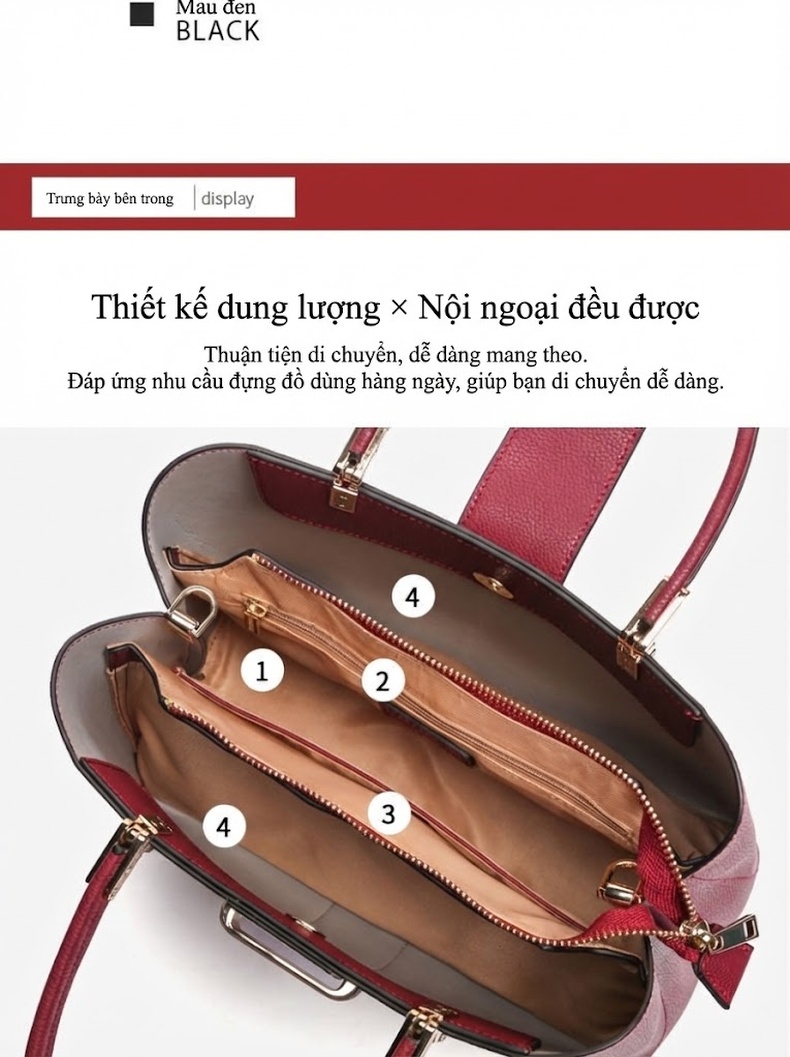 Túi Xách Tay Nữ Da Mềm Đeo Vai, Đeo Chéo Thời Trang Màu Đỏ, Xanh Navy, Đen... chi tiết 9