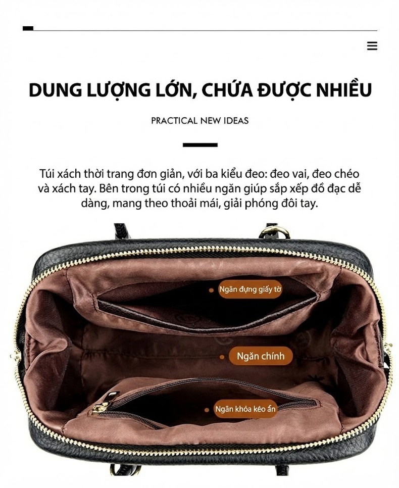 Túi Xách Tay Nữ Da Mềm Đựng Vừa A4, Túi Đeo Chéo Công Sở Dáng Trống Màu Đen, Đỏ Rượu Vang, Xanh Olive chi tiết 7
