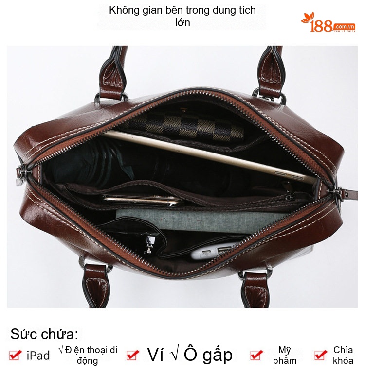 Túi Xách Tay Nữ Da Mềm, Túi Đeo Vai, Túi Đeo Chéo Sức Chứa Lớn Phong Cách Thời Trang Màu Đen, Nâu Đậm chi tiết 6