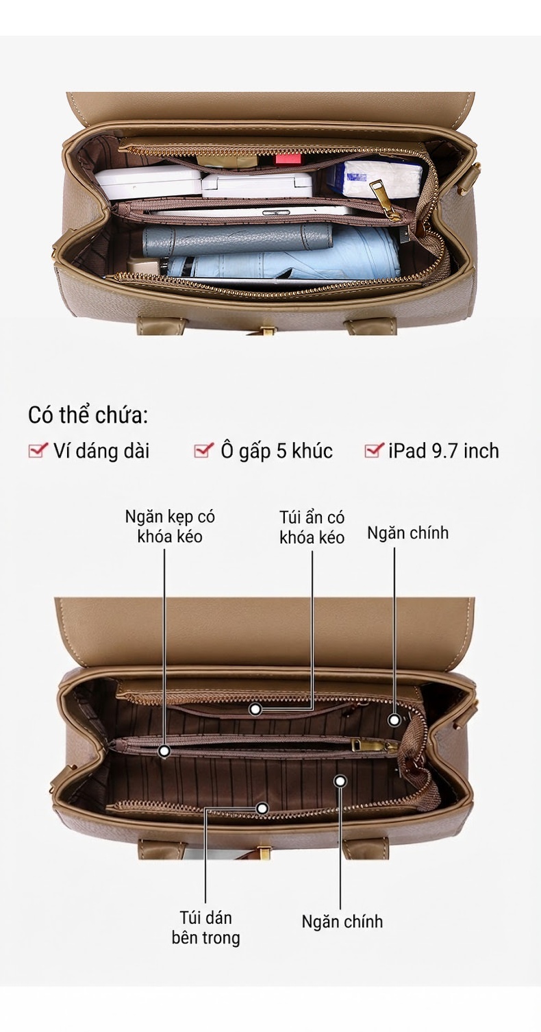 Túi Xách Tay Nữ Da Mờ Cao Cấp, Túi Đeo Vai, Túi Đeo Chéo Mini Màu Xám chi tiết 3