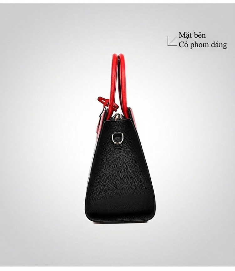 Túi Xách Tay Nữ Da Mờ Dập Chữ Phong Cách Âu Mỹ Cỡ Lớn Màu Đen, Đỏ chi tiết 13