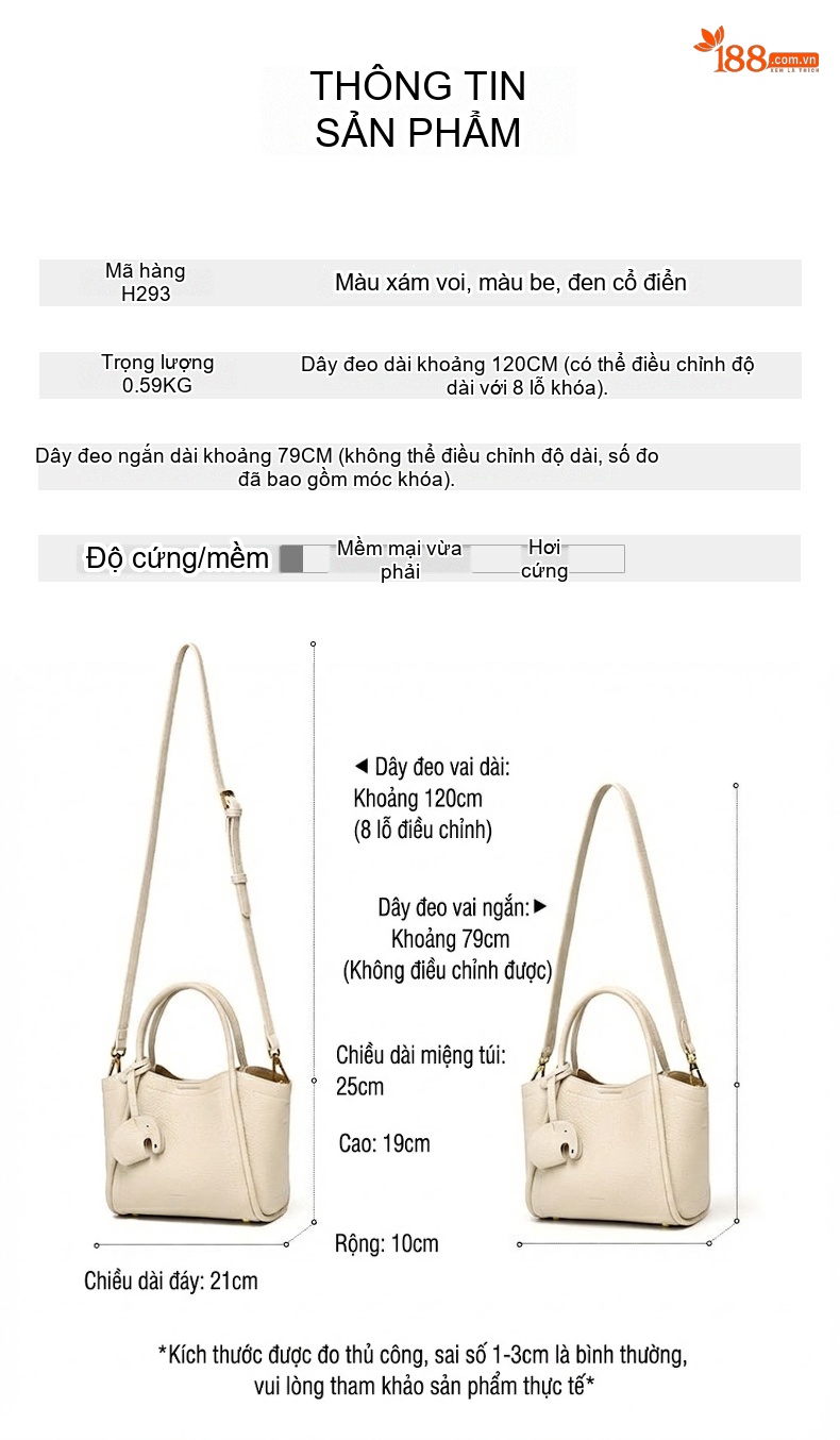 Túi Xách Tay Nữ Da Mờ Đeo Chéo Thời Trang Công Sở Màu Kem chi tiết 2
