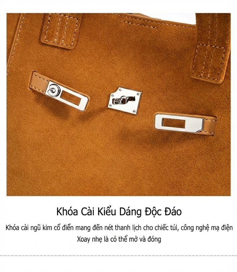 Túi Xách Tay Nữ Da Mờ Khóa Cài Thời Trang Đeo Vai Đeo Chéo Màu Vàng, Hồng chi tiết 17