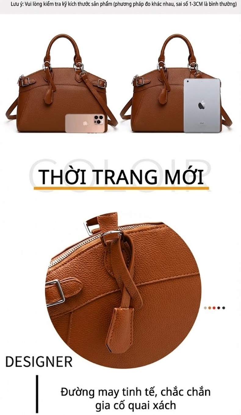 Túi Xách Tay Nữ Da Mờ Sức Chứa Lớn Phong Cách Retro Thanh Lịch Màu Nâu, Đen chi tiết 8